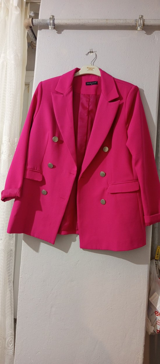 Düğmeli Kısa Pembe Kadın Blazer - Görsel 2