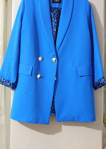 Mavi Kadın Düğmeli Uzun Ceket - Görsel 2