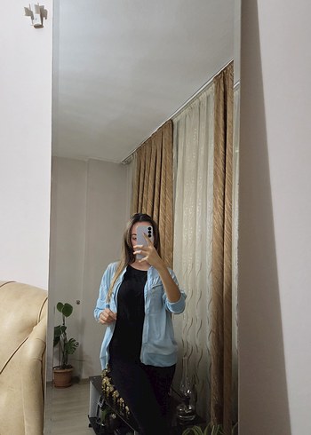 Açık Mavi Bağlama Desenli Denim Ceket - Görsel 3