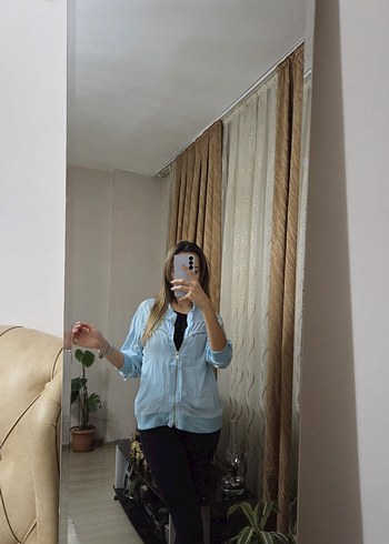 Açık Mavi Bağlama Desenli Denim Ceket - Görsel 4