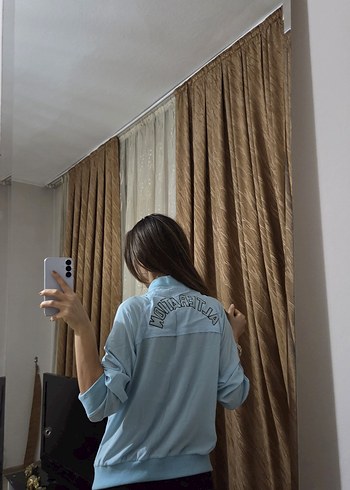 Açık Mavi Bağlama Desenli Denim Ceket - Görsel 5