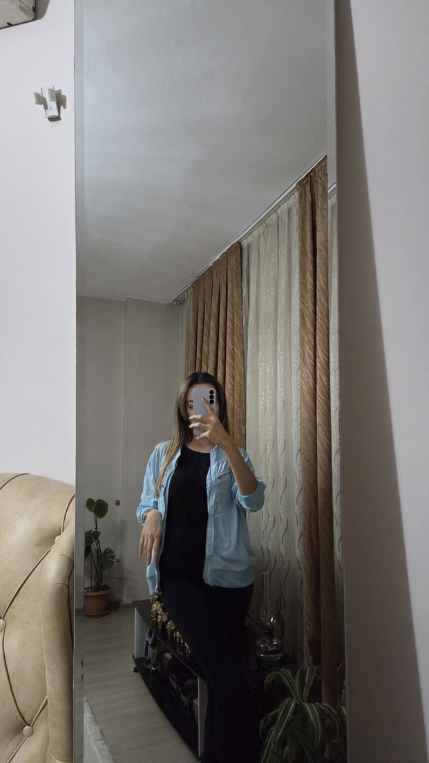 Açık Mavi Bağlama Desenli Denim Ceket - Görsel 2