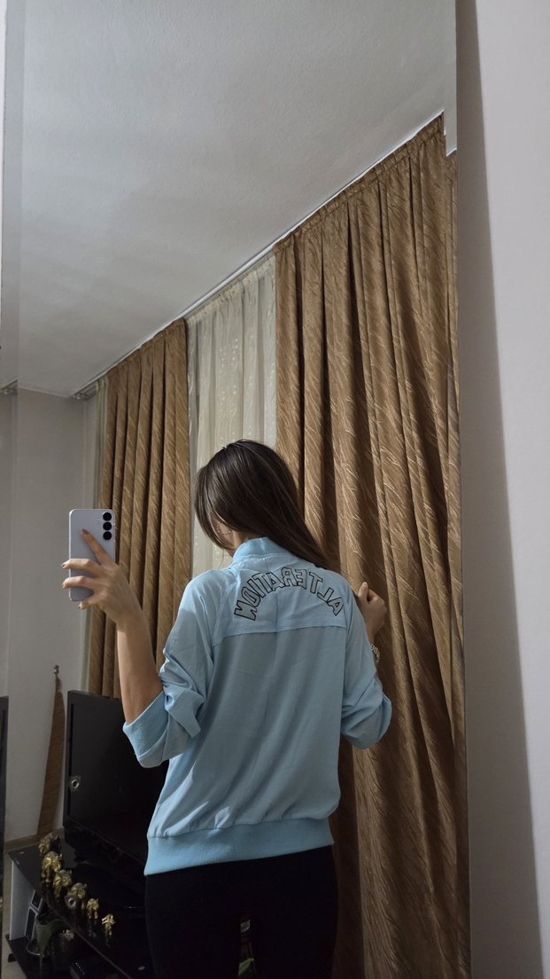 Açık Mavi Bağlama Desenli Denim Ceket - Görsel 5