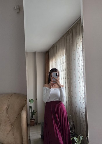 Bordo Midi Kadın Uzun Etek - Görsel 2