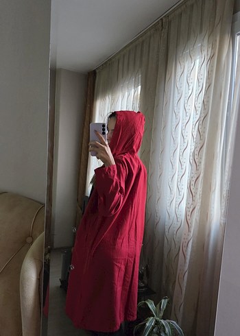 Kırmızı Midi Boy Salaş Kadın yağmurluk - Görsel 2