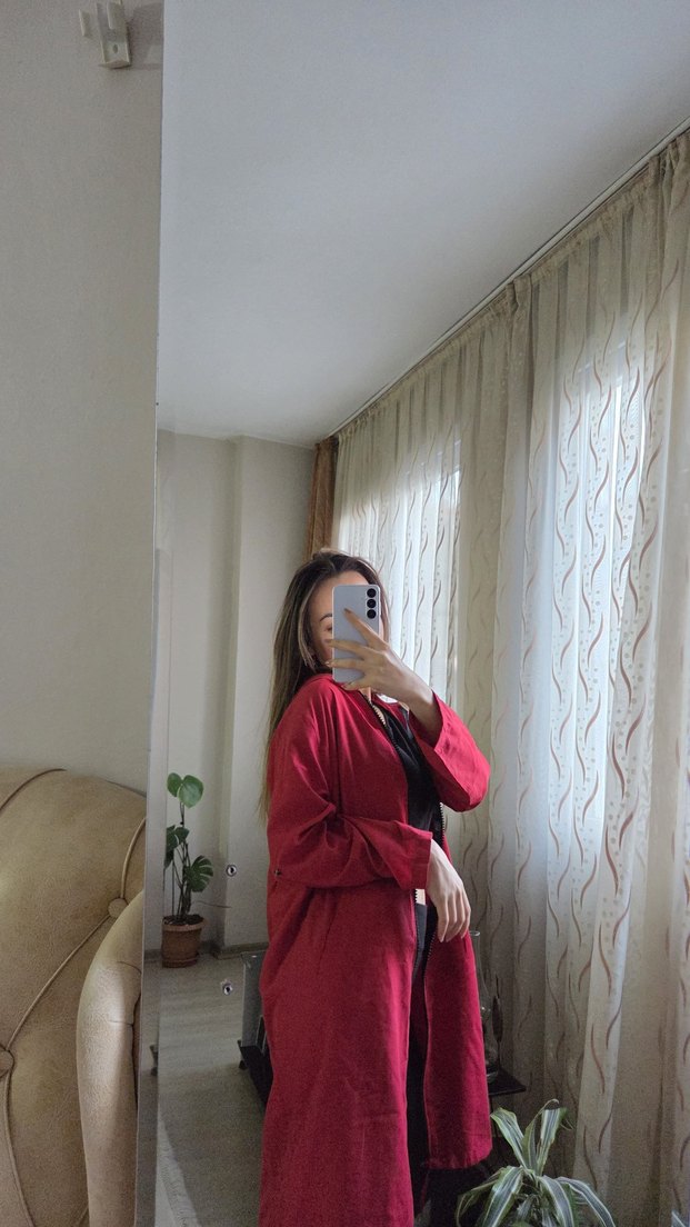 Kırmızı Midi Boy Salaş Kadın yağmurluk - Görsel 4