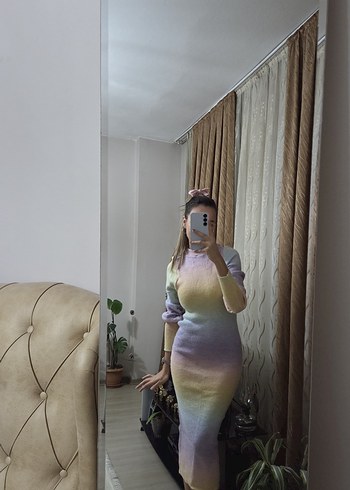 Diz Altı  Desenli Triko Elbise - Görsel 3