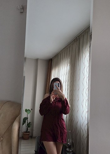 Bordo Mini Kadın Uzun Kollu tulum - Görsel 2