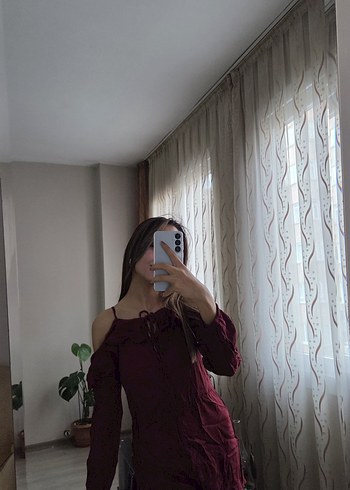 Bordo Mini Kadın Uzun Kollu tulum - Görsel 3