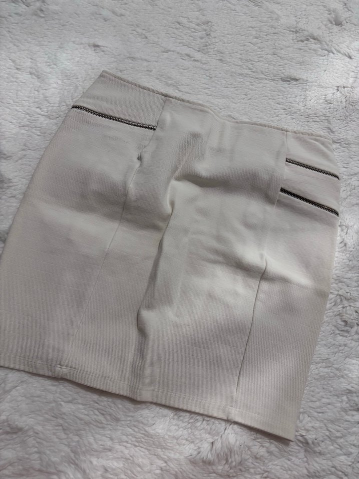 Fermuarlı Beyaz Mini Etek - Görsel 2