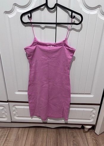 Pembe Midi İnce Askılı Elbise - Görsel 2