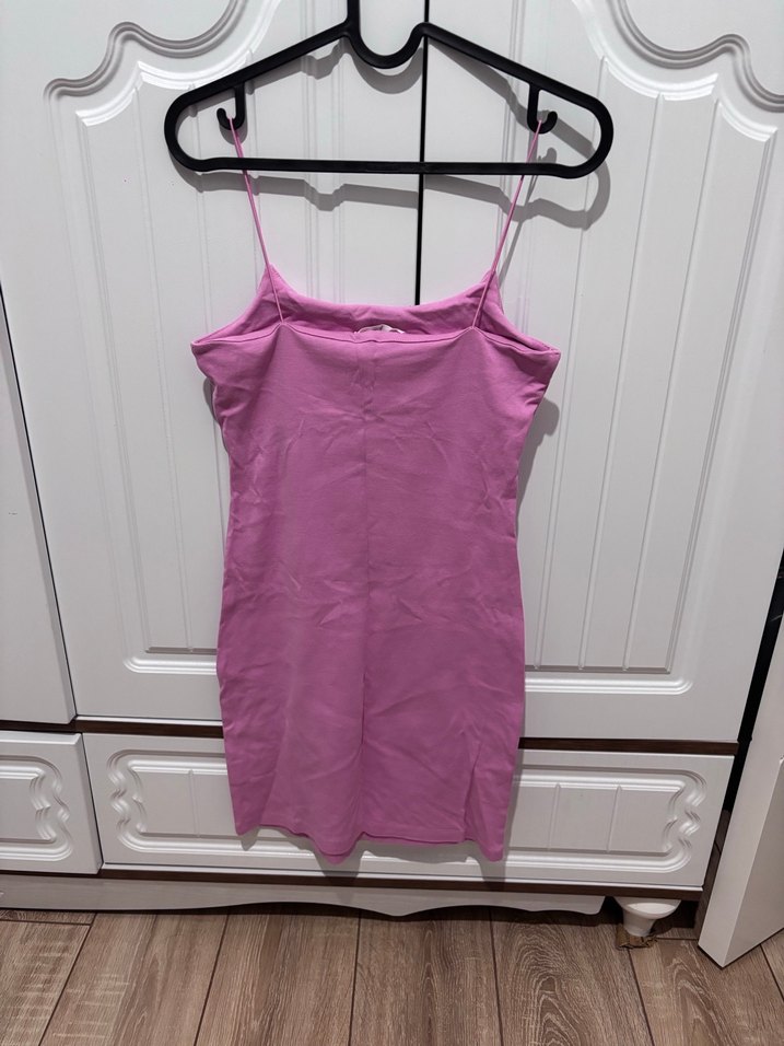 Pembe Midi İnce Askılı Elbise - Görsel 2