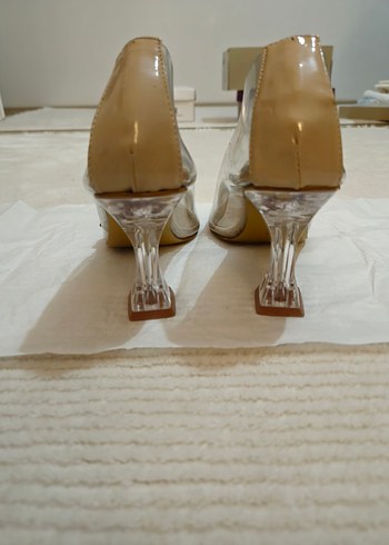 Şeffaf Topuklu Bej Kadın Abiye Ayakkabı - Görsel 4