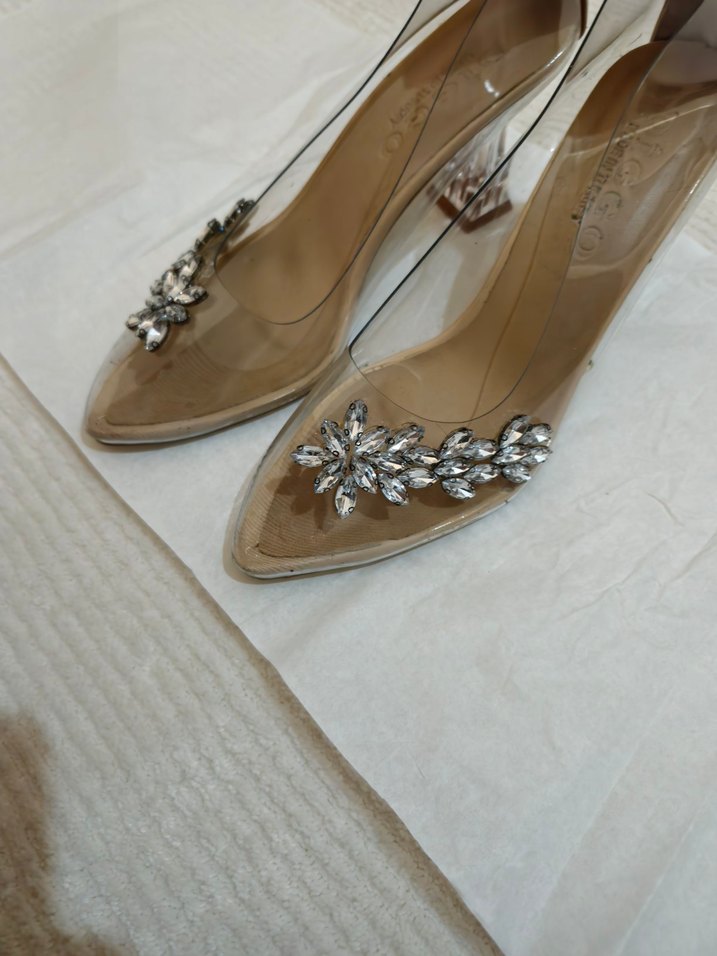 Şeffaf Topuklu Bej Kadın Abiye Ayakkabı - Görsel 3