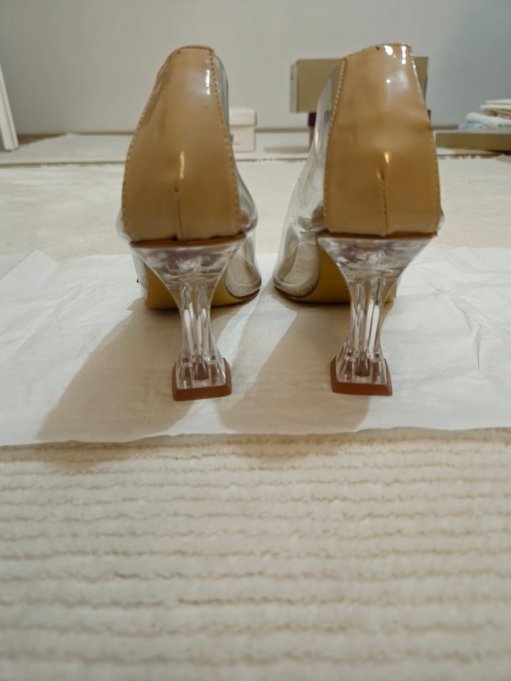 Şeffaf Topuklu Bej Kadın Abiye Ayakkabı - Görsel 4