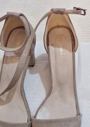 Bej Süet Stiletto Tokalı Kadın Topuklu Ayakkabı - Görsel 5