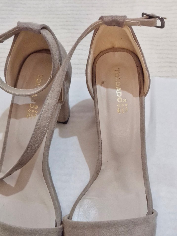 Bej Süet Stiletto Tokalı Kadın Topuklu Ayakkabı - Görsel 5