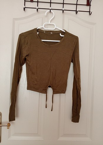 Uzun Kollu Haki Kadın Crop - Görsel 2