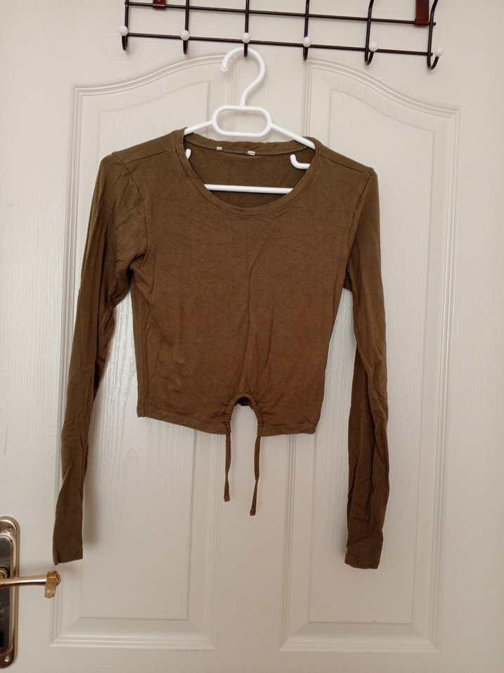 Uzun Kollu Haki Kadın Crop - Görsel 2