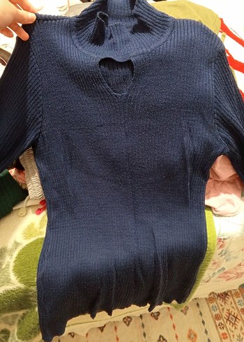 Lacivert Kadın Triko Yarım Boğazlı Kazak - Görsel 2