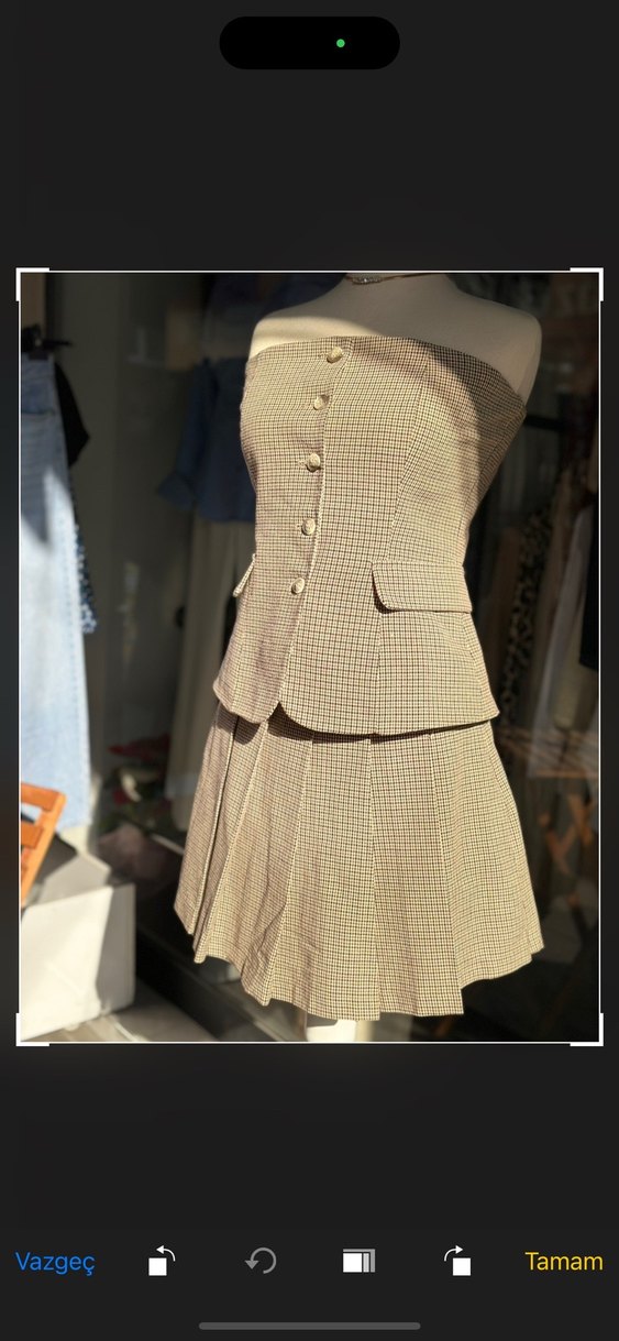 Düğmeli Straplez Vintage Mini Kadın Takım - Görsel 2