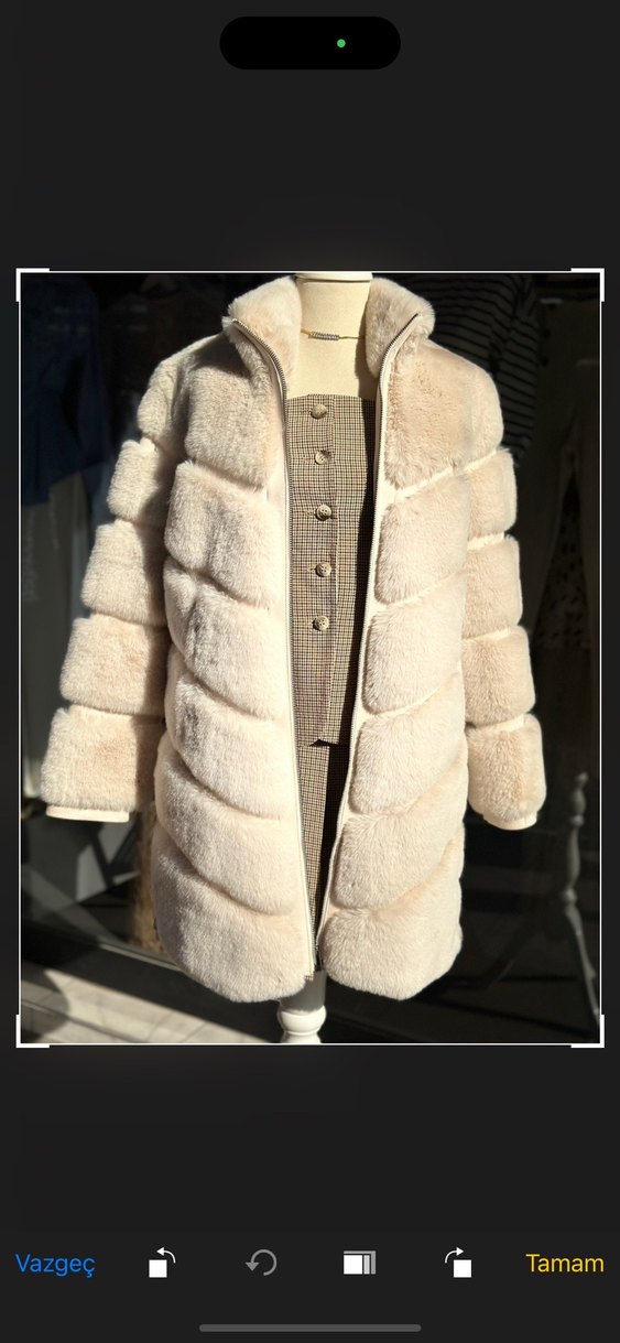 Bej Midi Uzunlukta Kadın Suni Kürk Mont - Görsel 2