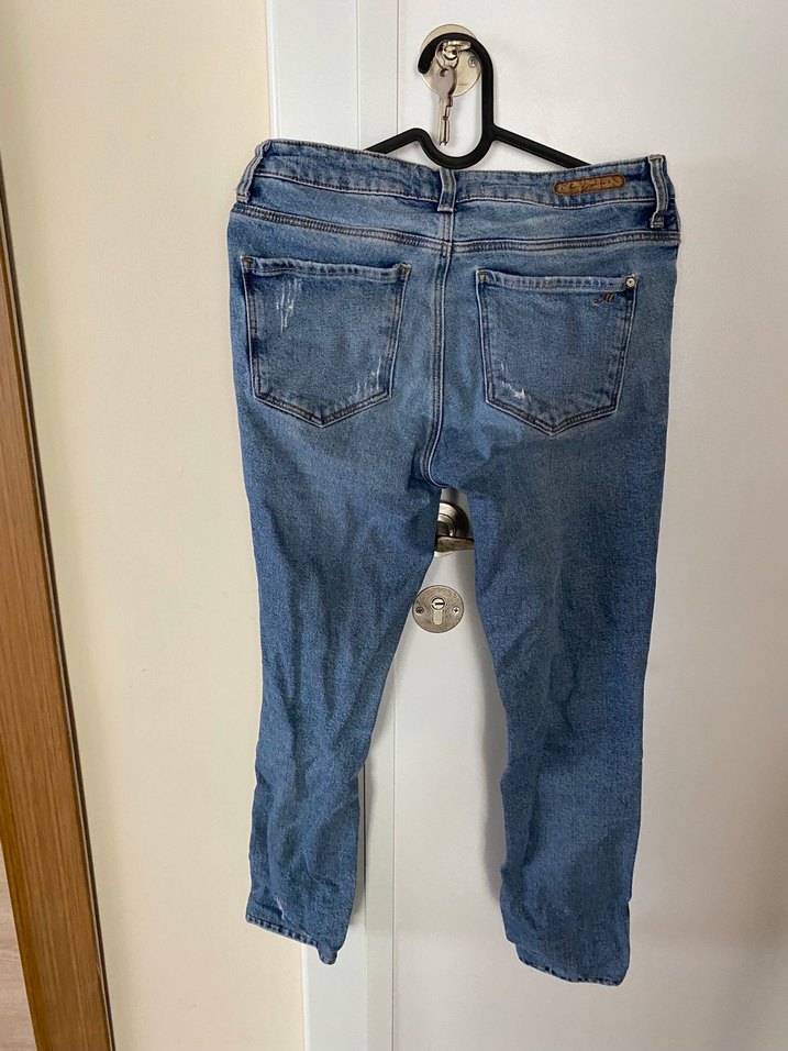 Kadın Mavi Kot Pantolon, Bol Kesim, Midi Boy - Görsel 2