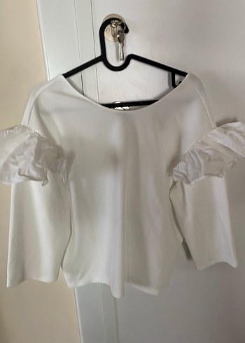 Beyaz V Yaka Keten Bluz - Görsel 2