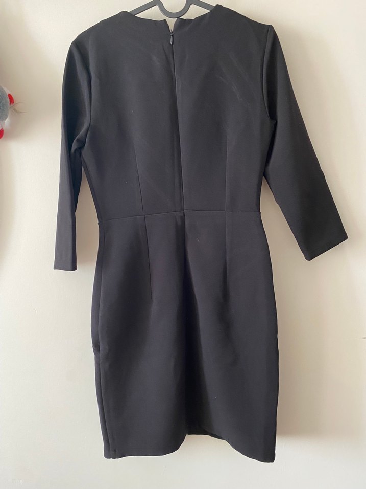 V Yaka Drapeli Siyah Uzun Elbise - Görsel 2