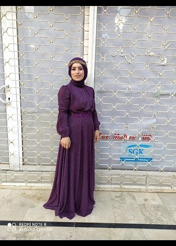 Mor Drape Detaylı Uzun Abiye Elbise
