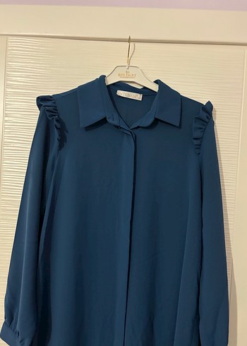 Uzun Kollu Mavi Kadın Tunik - Görsel 3