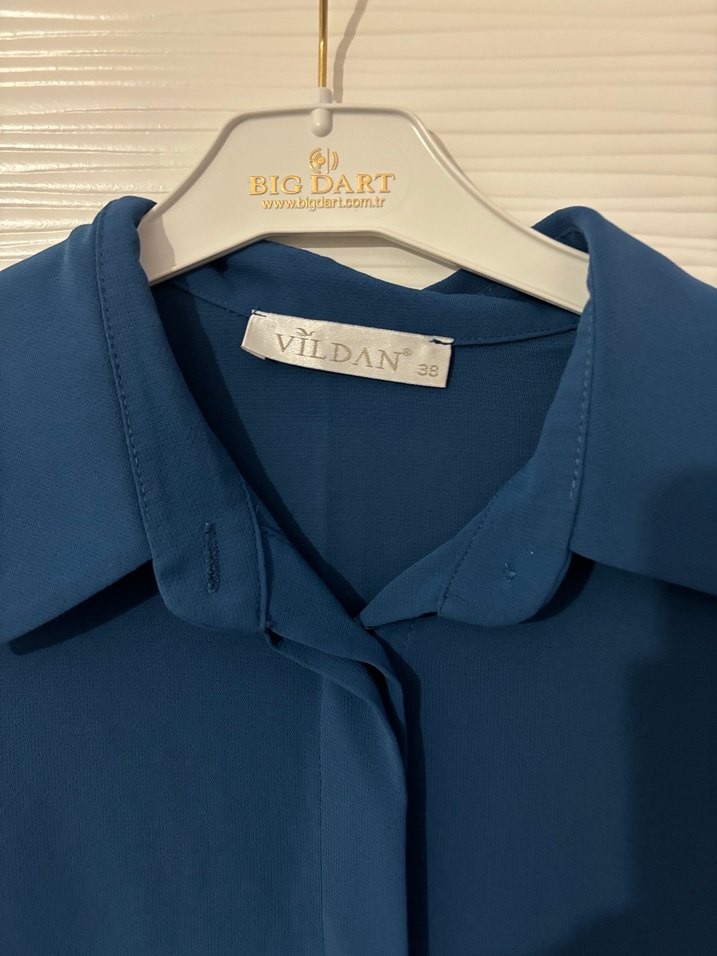 Uzun Kollu Mavi Kadın Tunik - Görsel 2