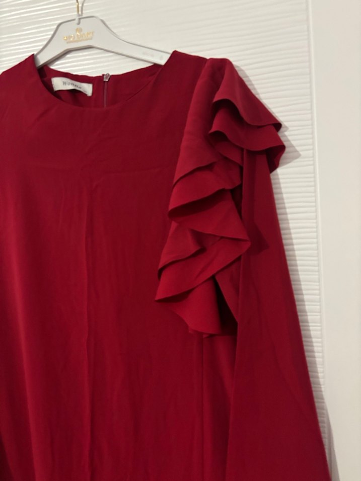 Bordo Kadın Uzun Kollu Fırfırlı tunik - Görsel 2