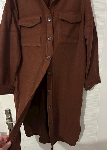 Düğmeli Kahverengi Süet Uzun Kadın Gömlek - Görsel 3