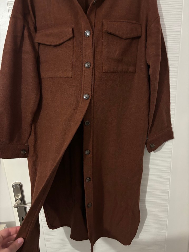 Düğmeli Kahverengi Süet Uzun Kadın Gömlek - Görsel 3