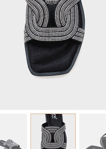 Taşlı Siyah Kadın Terlik - Görsel 2