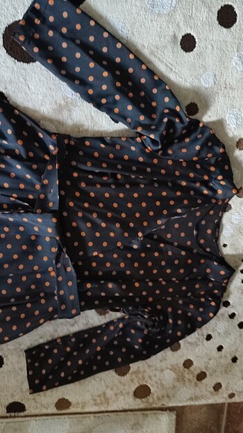 Gusto lacivert turuncu puantiyeli elbise s beden - Görsel 3