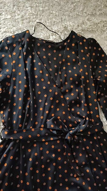 Gusto lacivert turuncu puantiyeli elbise s beden - Görsel 6