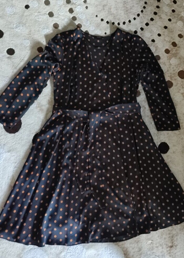 Gusto lacivert turuncu puantiyeli elbise s beden - Görsel 4