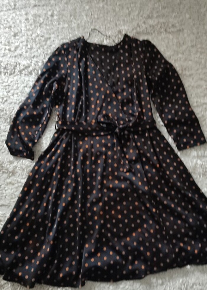 Gusto lacivert turuncu puantiyeli elbise s beden - Görsel 5