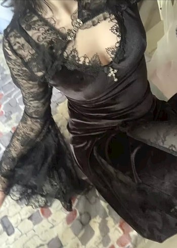 Diğer Siyah Dantel Uzun Kollu Gotik Bluz