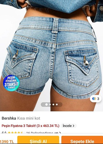 Bershka Mavi Mini Kot Şort