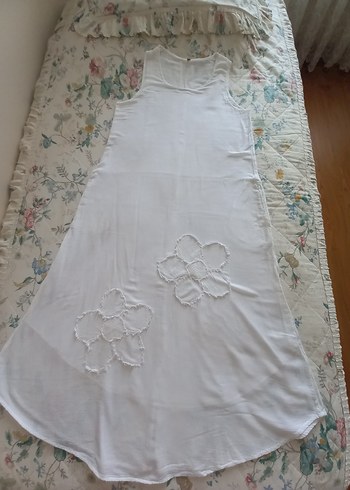 Beyaz Ham pamuklu kumaştan elbise - Görsel 3