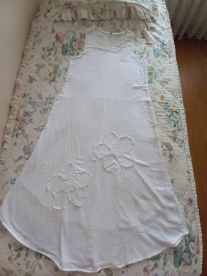 Beyaz Ham pamuklu kumaştan elbise - Görsel 3