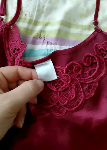 Diğer Bordo Parlak İp Askılı Bohem Kadın Pijama Üstü