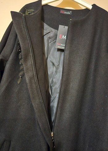 Nakışlı Siyah Uzun Kadın Kaban - Görsel 5