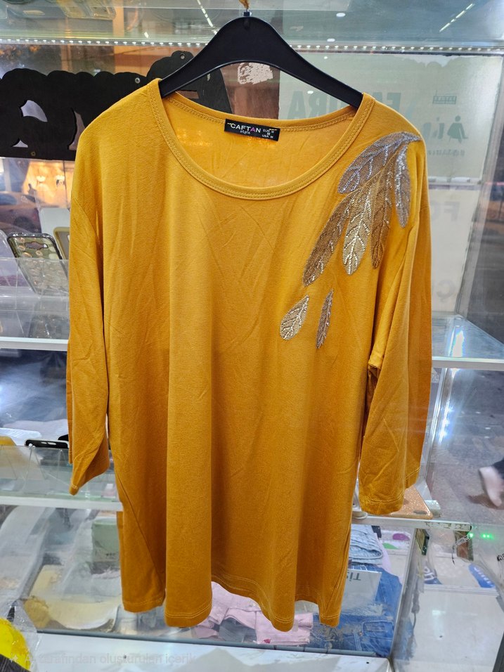 Sarı Uzun Kollu Mini Bluz Payetli Nakışlı - Görsel 2