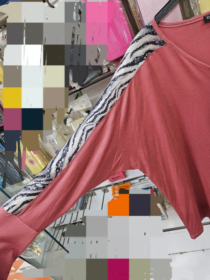 Zebra Desenli Pembe V Yaka Uzun Kollu Bluz - Görsel 4