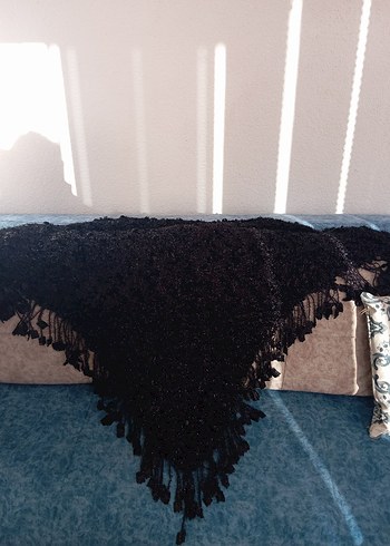 Kadın Siyah Örgü Bohem Şal - Görsel 2