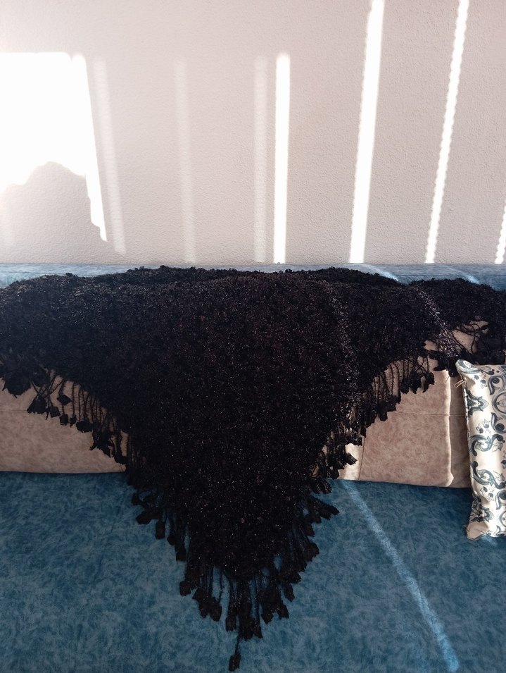 Kadın Siyah Örgü Bohem Şal - Görsel 2